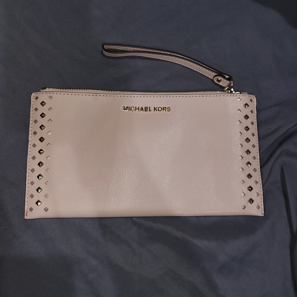 Michael Kors Pink Studded Zip-Around Wristlet Wallet w/ Wrist Strap